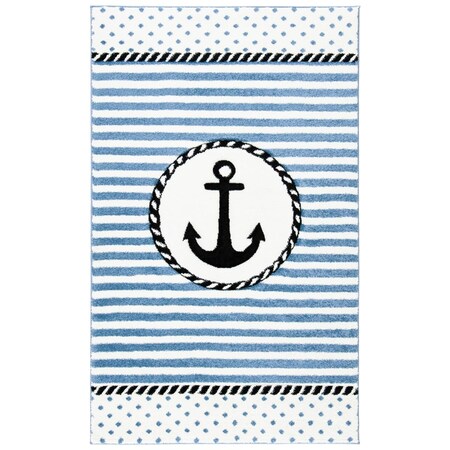 Safavieh 3 ft. 3 in. x 5 ft. 3 in. Carousel Kids Rectangle Power Loomed Area Rug Ivory & Navy CRK124A-3